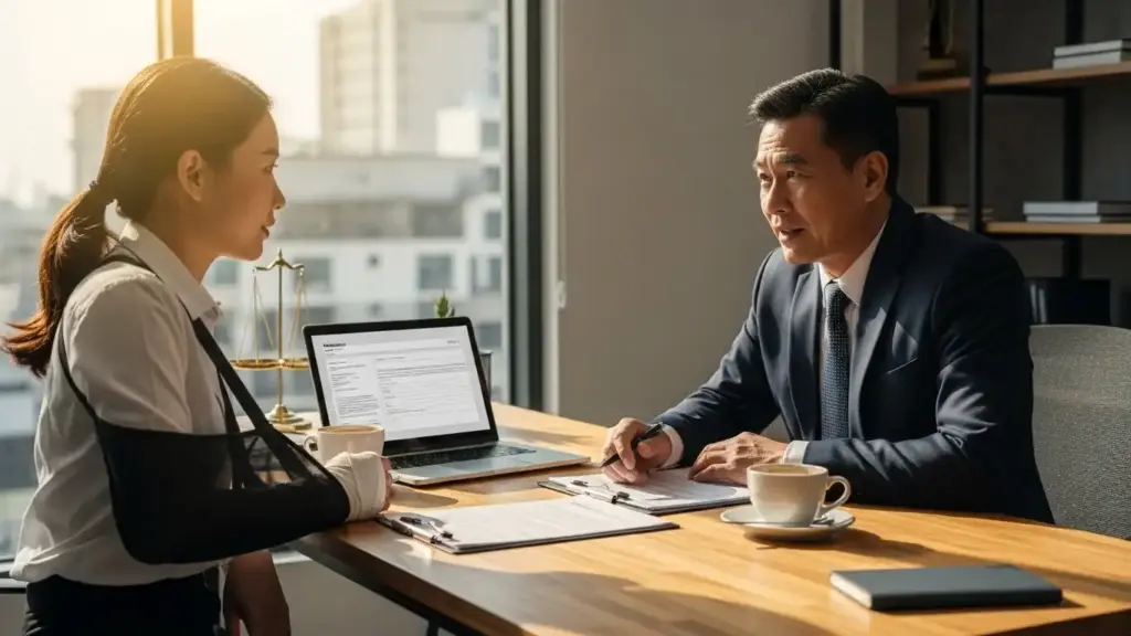 Employee consulting lawyer after workplace injury