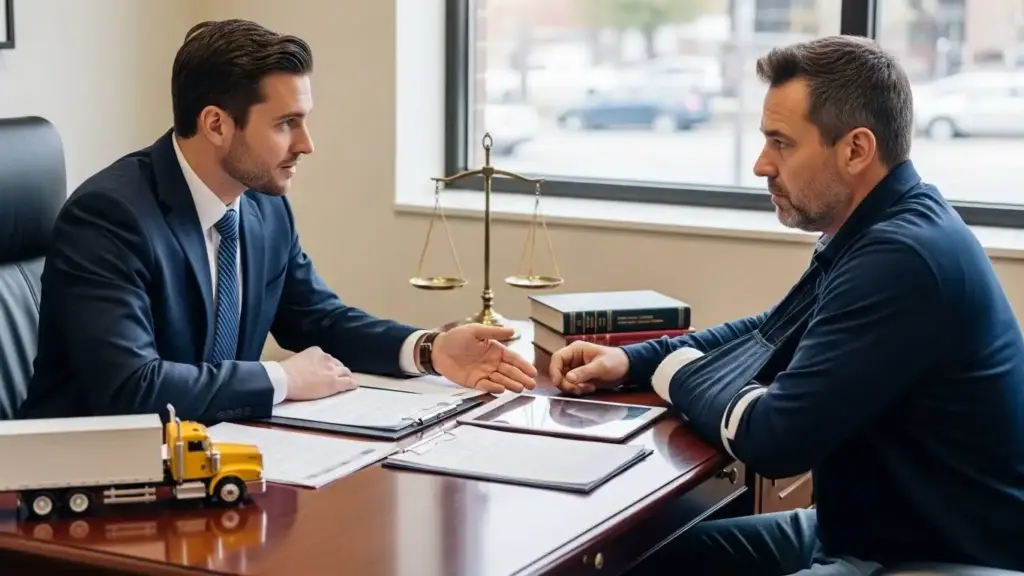 Lawyer consulting client after truck accident