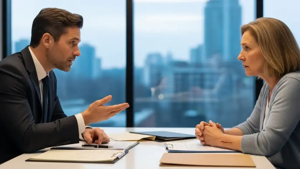 Lawyer discussing medical malpractice case with patient