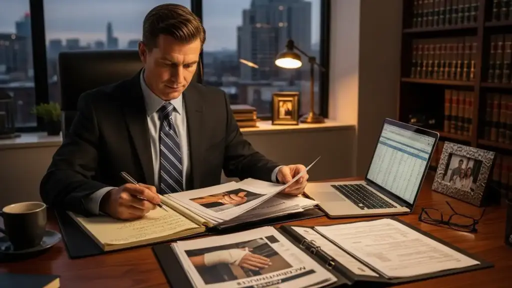 Lawyer reviewing workplace injury case