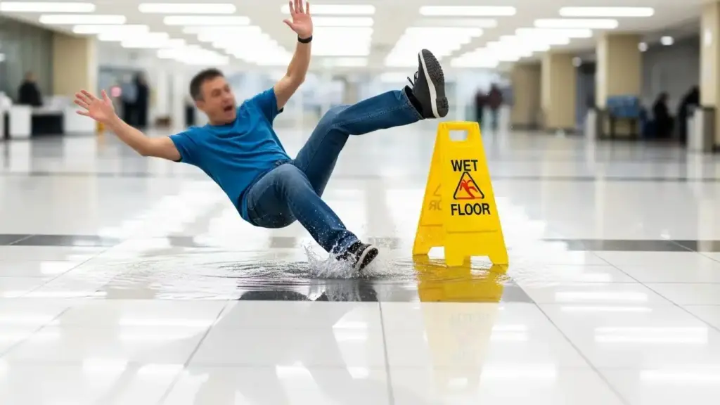 Person slipping on wet floor