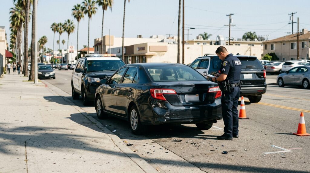 California hit-and-run accident scene illustrating personal injury claims and uninsured motorist coverage in 2026